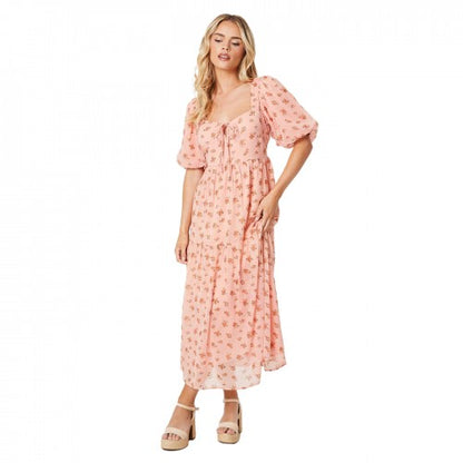 Front - Dorothy Perkins Womens/Ladies Tiered Chiffon Front Tie Petite Midi Dress