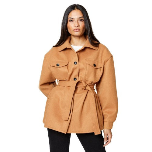 Front - Dorothy Perkins Womens/Ladies Wool Look Waist Tie Shirt Jacket