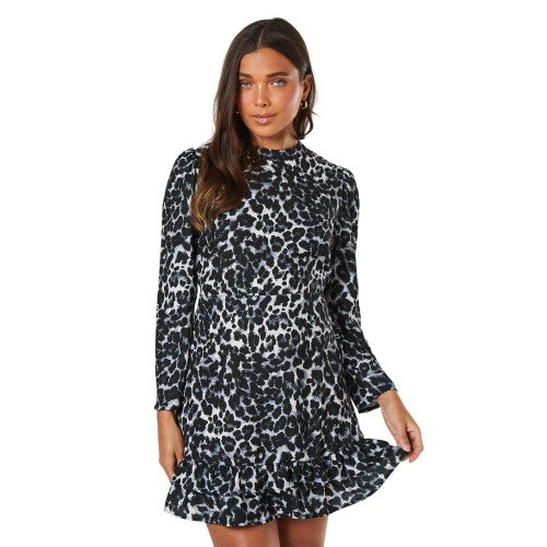 Front - Dorothy Perkins Womens/Ladies Leopard Print Frill Hem Petite Mini Dress