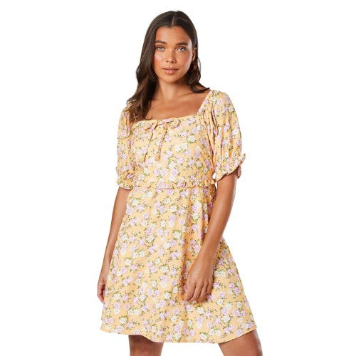 Front - Dorothy Perkins Womens/Ladies Ditsy Print Petite Puff Sleeve Mini Dress