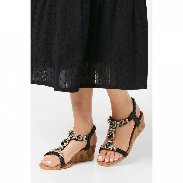Front - Good For The Sole Womens/Ladies Henrietta Jewelled Low Wedge Sandals