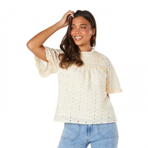 Front - Dorothy Perkins Womens/Ladies Broderie Petite Short-Sleeved Victoriana Top