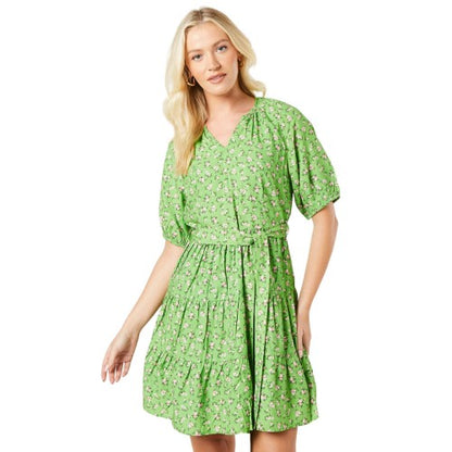 Front - Dorothy Perkins Womens/Ladies Ditsy Print Tiered Puff Sleeve Mini Dress