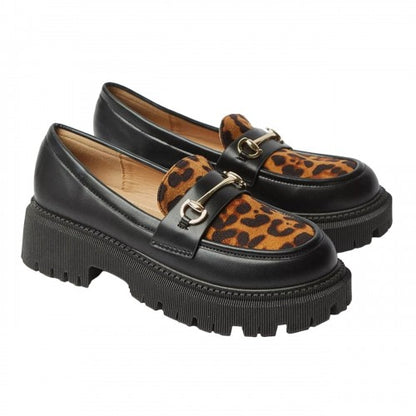 Front - Faith Womens/Ladies Nola Leopard Snaffle Chunky Heel Loafers