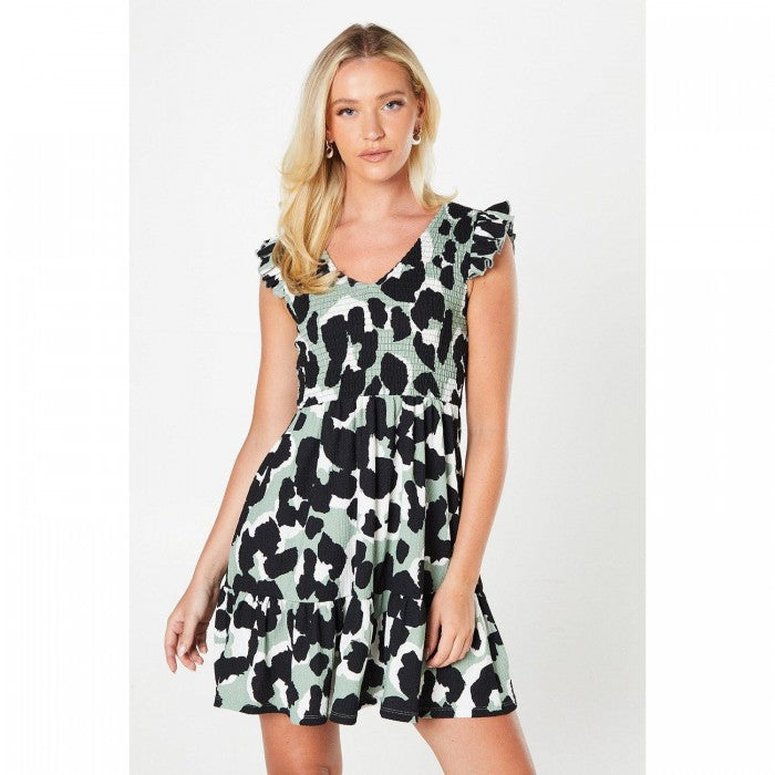 Front - Dorothy Perkins Womens/Ladies Animal Print Shirred Bodice Mini Dress