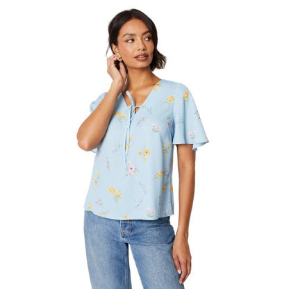 Front - Dorothy Perkins Womens/Ladies Floral Front Tie Flutter Blouse