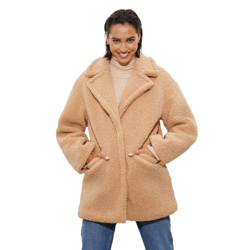 Front - Dorothy Perkins Womens/Ladies Short Teddy Fleece Tall Coat