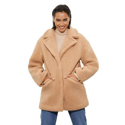 Front - Dorothy Perkins Womens/Ladies Short Teddy Fleece Tall Coat