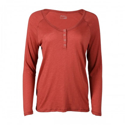 Front - Eddie Bauer Womens/Ladies Gate Check Novelty Henley Long-Sleeved T-Shirt