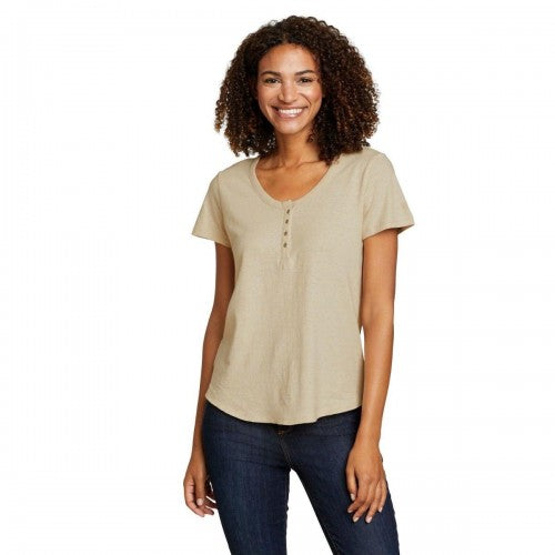 Front - Eddie Bauer Womens/Ladies Hemplify Henley Short-Sleeved T-Shirt