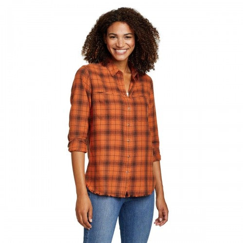 Front - Eddie Bauer Womens/Ladies Fremont Flannel Frayed Edge Long-Sleeved Shirt