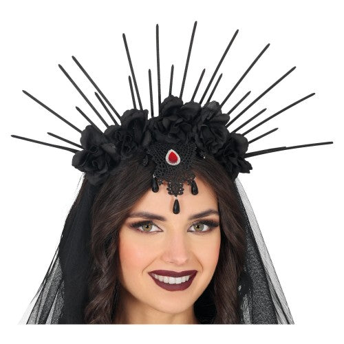 Front - Fiestas Guirca Veil Flowers Crown Headband