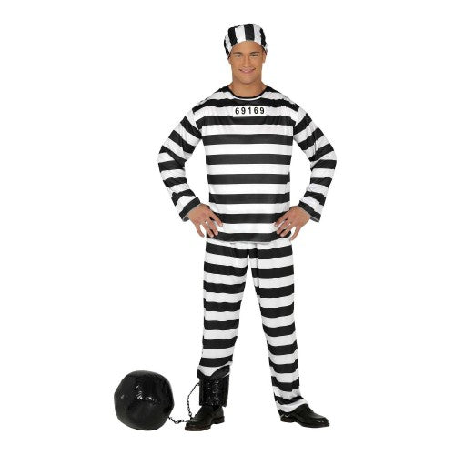 Front - Fiestas Guirca Mens Convict Stripes Costume Set