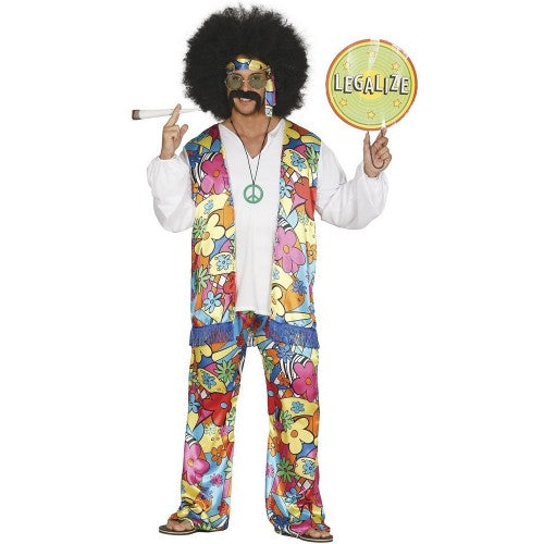 Front - Fiestas Guirca Mens Hippie Rainbow Costume Set