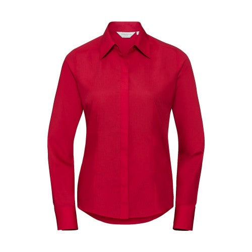 Front - Russell Collection Womens/Ladies Poplin Fitted Long-Sleeved Shirt