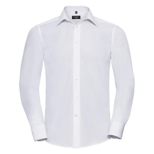 Front - Russell Collection Mens Long Sleeve Poly-Cotton Easy Care Tailored Poplin Shirt