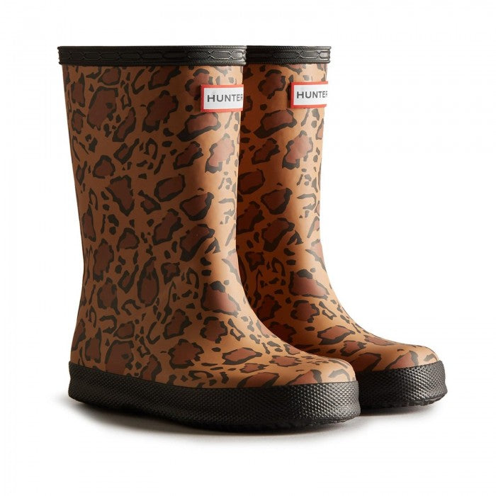 Front - Hunter Childrens/Kids Original Leopard Print Wellington Boots