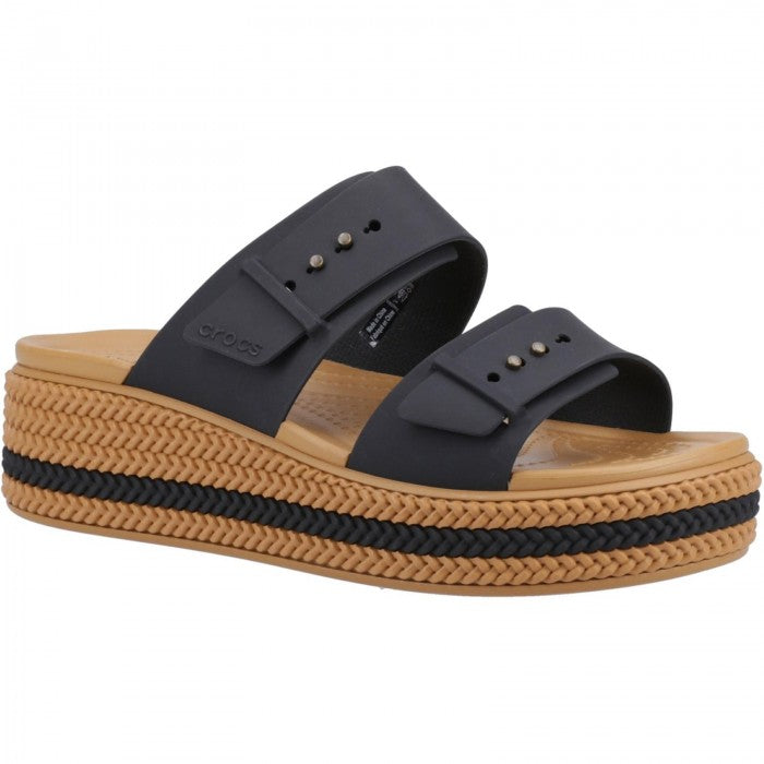 Front - Crocs Womens/Ladies Brooklyn Woven Buckle Wedge Sandals