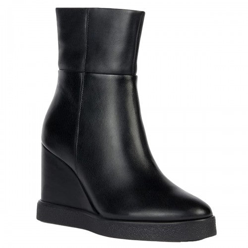 Front - Geox Womens/Ladies D Eildea B Patent Leather Wedge Ankle Boots