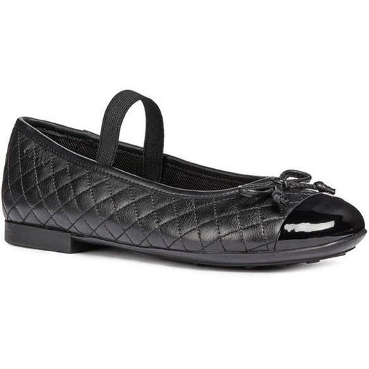 Black - Front - Geox Girls Bow Leather School Shoes