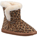 Front - Hush Puppies Girls Ashlynn Leopard Print Suede Slippers