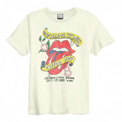 Vintage White - Front - Amplified Unisex Adult Tattoo The Rolling Stones T-Shirt