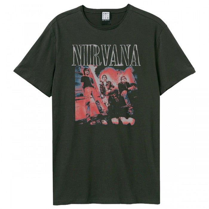 Front - Amplified Unisex Adult Distressed Band Photo Nirvana T-Shirt