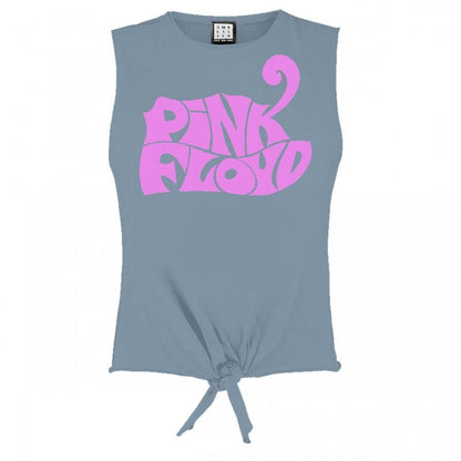 Front - Amplified Womens/Ladies Swirl Pink Floyd Logo Sleeveless Crop Top