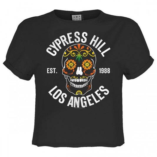 Front - Amplified Womens/Ladies Floral Skull Cypress Hill Crop T-Shirt