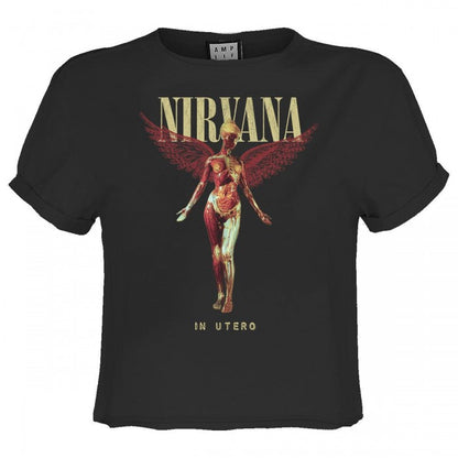 Front - Amplified Womens/Ladies In Utero Nirvana Crop T-Shirt