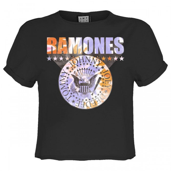 Front - Amplified Womens/Ladies Shield Ramones Tie Dye Crop Top