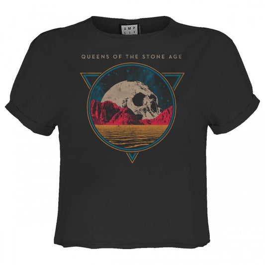 Front - Amplified Womens/Ladies Skull Planet Queens Of The Stone Age Crop Top