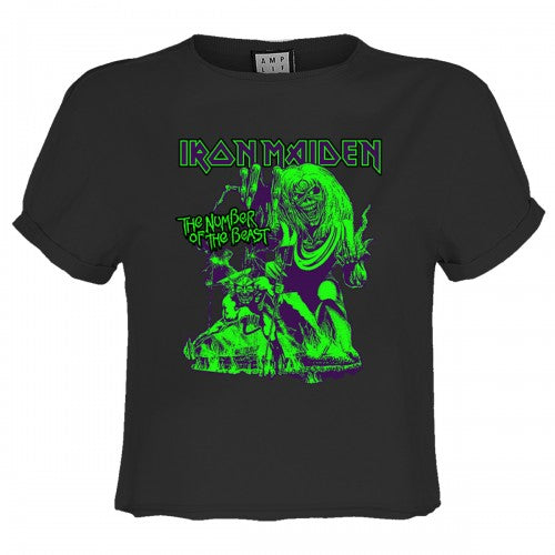 Front - Amplified Womens/Ladies Neon Beast Iron Maiden Crop Top