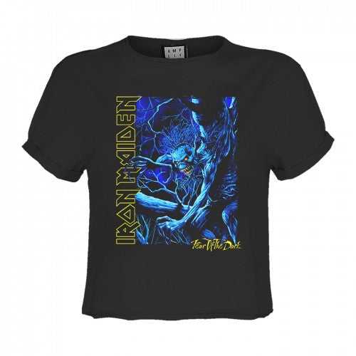 Front - Amplified Womens/Ladies Blue Monster Iron Maiden Crop Top