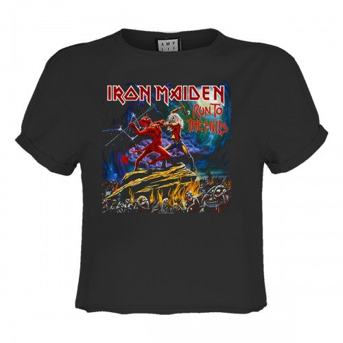 Front - Amplified Womens/Ladies Run To The Hills Iron Maiden Crop Top