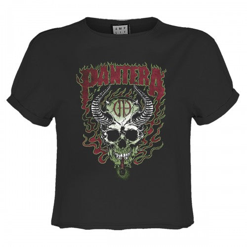 Front - Amplified Womens/Ladies Fire Skull Pantera Crop Top
