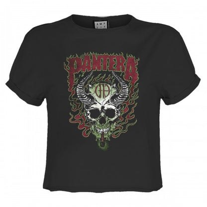 Front - Amplified Womens/Ladies Fire Skull Pantera Crop Top