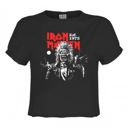 Front - Amplified Womens/Ladies 50th 2 Colour 1975 Eddie Iron Maiden Crop Top