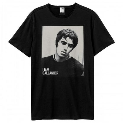 Black-Black - Front - Amplified Unisex Adult Polaroid Portrait Liam Gallagher T-Shirt