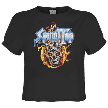 Front - Amplified Womens/Ladies Skull And Flames Spinal Tap Crop Top