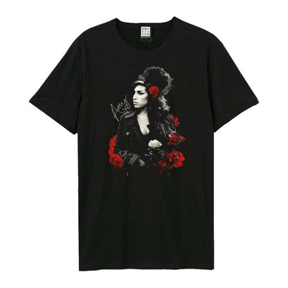 Front - Amplified Unisex Adult Poses With Roses Amy Winehouse T-Shirt