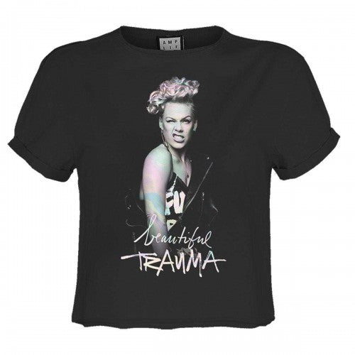 Front - Amplified Womens/Ladies Beautiful Trauma P!nk Crop Top
