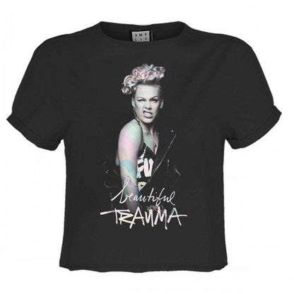 Front - Amplified Womens/Ladies Beautiful Trauma P!nk Crop Top