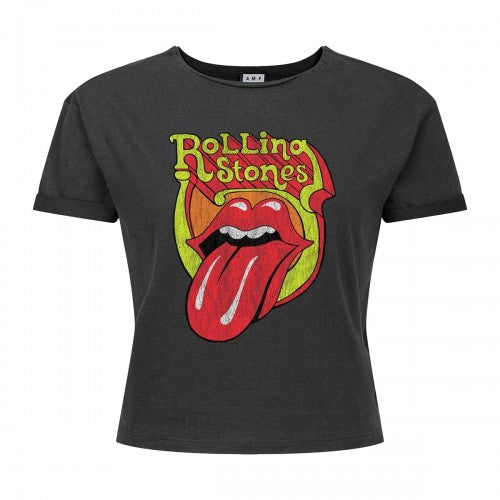 Front - Amplified Womens/Ladies Bootleg Tongue The Rolling Stones Crop T-Shirt