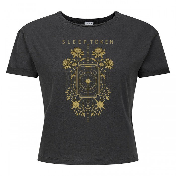 Front - Amplified Womens/Ladies Caramel Floral Sleep Token Crop Top