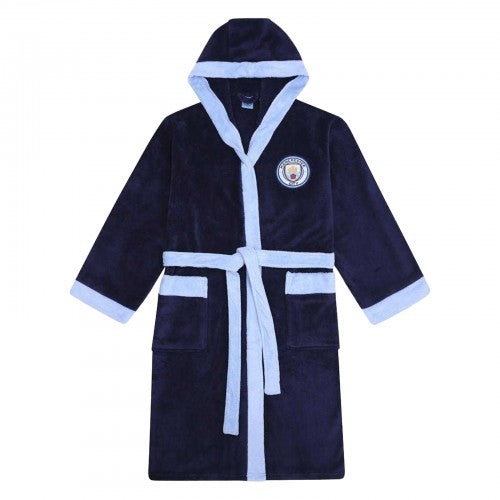 Front - Manchester City FC Mens Crest Fleece Contrast Trim Dressing Gown