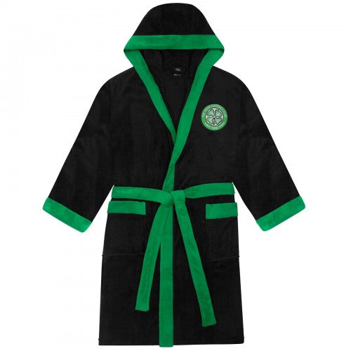 Front - Celtic FC Mens Crest Fleece Contrast Trim Dressing Gown