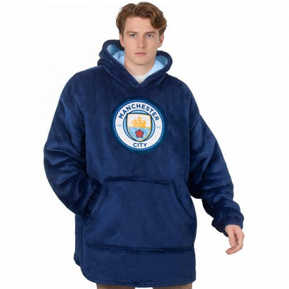 Front - Manchester City FC Unisex Adult Crest Oversized Blanket Hoodie