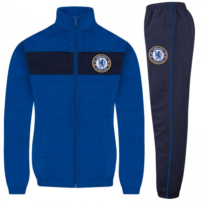 Front - Chelsea FC Boys Contrast Striped Tracksuit