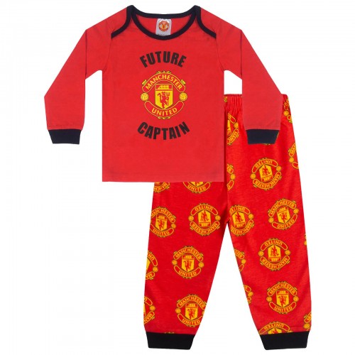 Front - Manchester United FC Baby Boys Crest Long Pyjama Set
